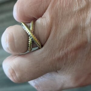 Yurman Style twist Sterling silver gold plated X ring 925 stamped sz 7